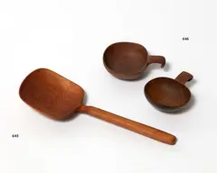 Levi Bergstrom, Two short handled hand carved wooden ladles