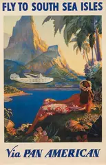 Pan American Airways Travel Poster, Fly to the South Seas (Clipper)
