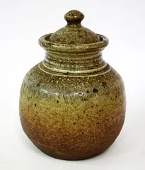Stoneware lidded pot by Warren Tippett, sold Oct 2016