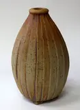 Peter Alger, Large stoneware wood fired ribbed vase