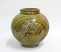 Toby Stafford, Large olive green glazed stoneware vase
