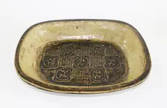 Press moulded rectangular stoneware platter by Len Castle, sold Feb 2016