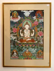 Hand painted thangka, depicting Avalokiteshvara the Buddha of infinite compassion