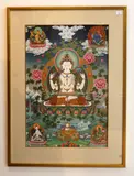 Hand painted thangka, depicting Avalokiteshvara the Buddha of infinite compassion