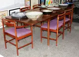 McIntosh mid-century solid rosewood, dining table and six chairs