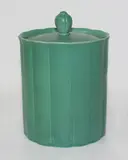 Keith Murray for Wedgwood, Green glazed lidded biscuit barrel
