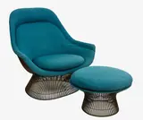 Warren Platner, Early rare copper wire high back lounge chair and matching ottoman
