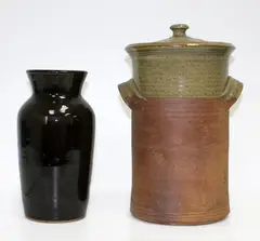 Stoneware lidded kitchen jar by Peter Gibbs, offered Feb 2015