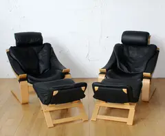 Ake Fribytter for Nelo Moblel, Pair of Swedish Kroken Lounge chairs and ottomans, anniversary edition