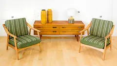 Brockmann Peterson, Pair of oak Danish armchairs with green wool upholstery