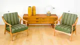 Brockmann Peterson, Pair of oak Danish armchairs with green wool upholstery