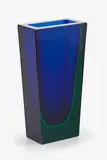 Karjk Frank for Handeland, Tapering rectangular shaped sommerso blue and green glass vase