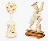 Small Cantonese ivory puzzle ball and stand, 19th century