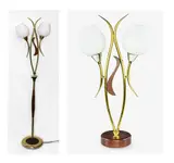 McM teak and brass standard lamp, and matching side lamp