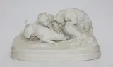 Victorian Copeland, Parian ware figure group of terriers by P.J. Mane