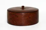 Large circular burr totara lidded box, Circa 1920
