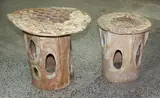 Doreen Blumhardt, Pair of rare coral series stoneware outdoor tables