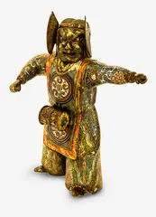 Large Japanese gilt bronze and cloisonné enamel figure of a drummer, 18th century