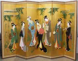 Large Japanese six-panel screen, Meiji period