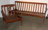 Grete Jalk [attributed], Teak three seater sofa and matching armchair
