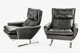 Pair of black leather winged lounge chairs, 1960's-1970's by Georg Thams for Vejen Polstermøbelfabrik Denmark., sold Dec 2013