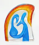 E Hoglund for Maleras Sweeden, Carved clear and amber glass block