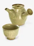 Shimaoka Tatsuzo, Stoneware lidded teapot and chawan (teabowl)