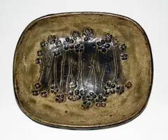 Rare early rectangular stoneware dish by Len Castle, offered Oct 2013