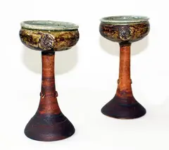 Two stoneware wine goblets by Len Castle, sold Oct 2013