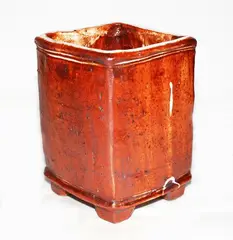 Stoneware square form vase by Peter Alger, offered Oct 2013