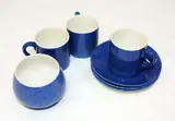 Moorcroft powder blue coffee pot, and six coffee cans