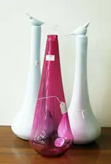 Isaac Katsoff, One ruby glass and two clear glass decanters