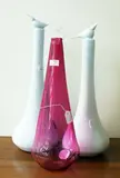 Isaac Katsoff, One ruby glass and two clear glass decanters
