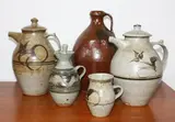 Neil Grant, Coffee set, coffee pot and tenmoku glazed flagon
