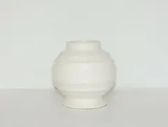Ernest Shufflebotham, White spherical hand potted and lathe turned vase.