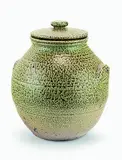 Barry Brickell, A large and impressive stoneware lidded salt glazed bread crock.