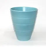 Keith Murray for Wedgwood, Duck-egg blue glazed lathe turned tapering conical vase.