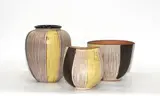 West German 1950s studio pottery, two vases and a bowl