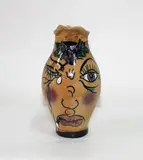 Sherwood Pottery, unique 1950's hand painted Face water jug.