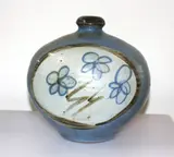 Neil Grant, Stoneware  bottle vase  hand painted with floral decoration.