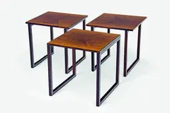 Jorgen Baekmark, A finely detailed cube nest of three rosewood modular interlocking tables.