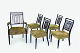 Aesthetic period drawing room set., Four side chairs and one gentleman's armchair
