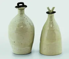 Dame Lucie Rie, Stoneware oil bottle and vinegar bottle