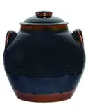 Harry & May Davis, Stoneware tenmoku glazed lidded bread crock