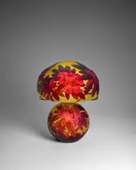 Émile Gallé, Rare 'Rhododendrons' Table Lamp, mold-blown and cameo glass, patinated bronze, the base and shade signed Gallé