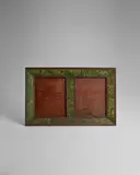 'Pine Needle' Double Picture Frame by Tiffany Studios, patinated bronze, Favrile glass, reverse stamped 'TIFFANY STUDIOS NEW YORK', sold Dec 2022