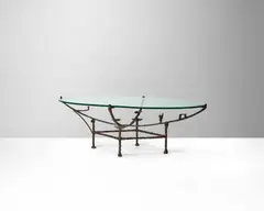 Diego Giacometti, Table, Carcasse a la Chauve-Souris, patinated bronze, glass