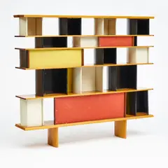 Charlotte Perriand, 'Maison du Mexique' Bookcase, pine, painted 'diamond point motif' aluminium