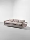 Vladimir Kagan, Sofa, stainless steel, lucite with Jack Lenor Larsen upholstery