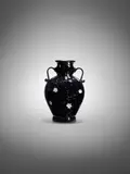 Murrine Vase by Fratelli Toso, applied blown glass with aventurine inclusions, foil label, sold Dec 2022